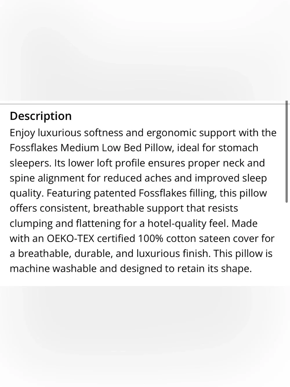 VEGAN DOWN Bed Pillow HYPOALLERGENIC 100% Cotton Sateen Cover (MEDIUM-LOW)